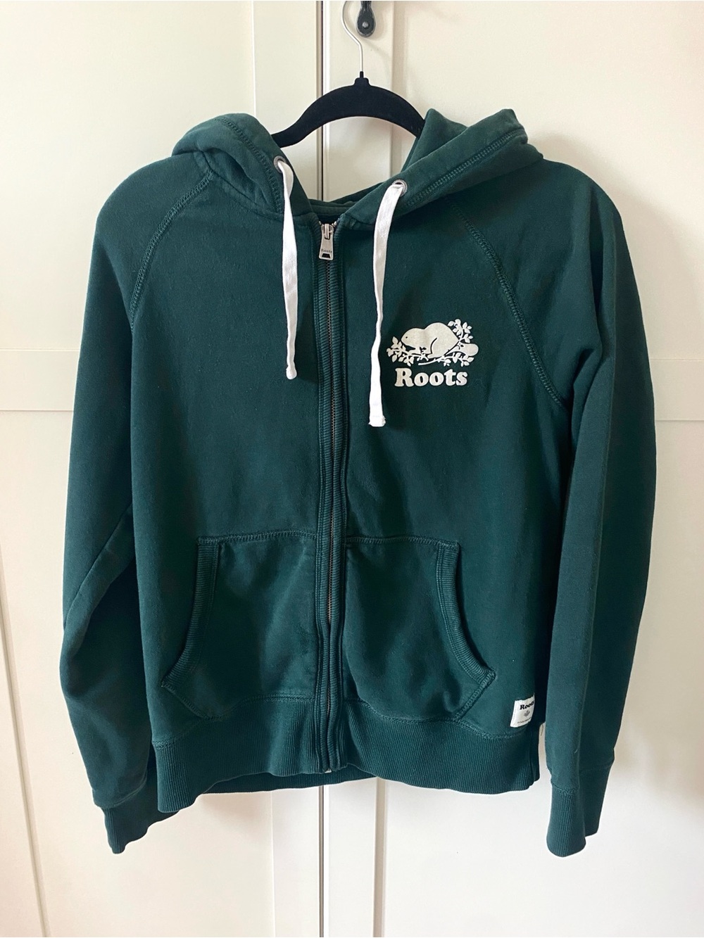 Roots Women’s Forest Green Zip-Up Hoodie | Y2K Casual Loungewear | Size S